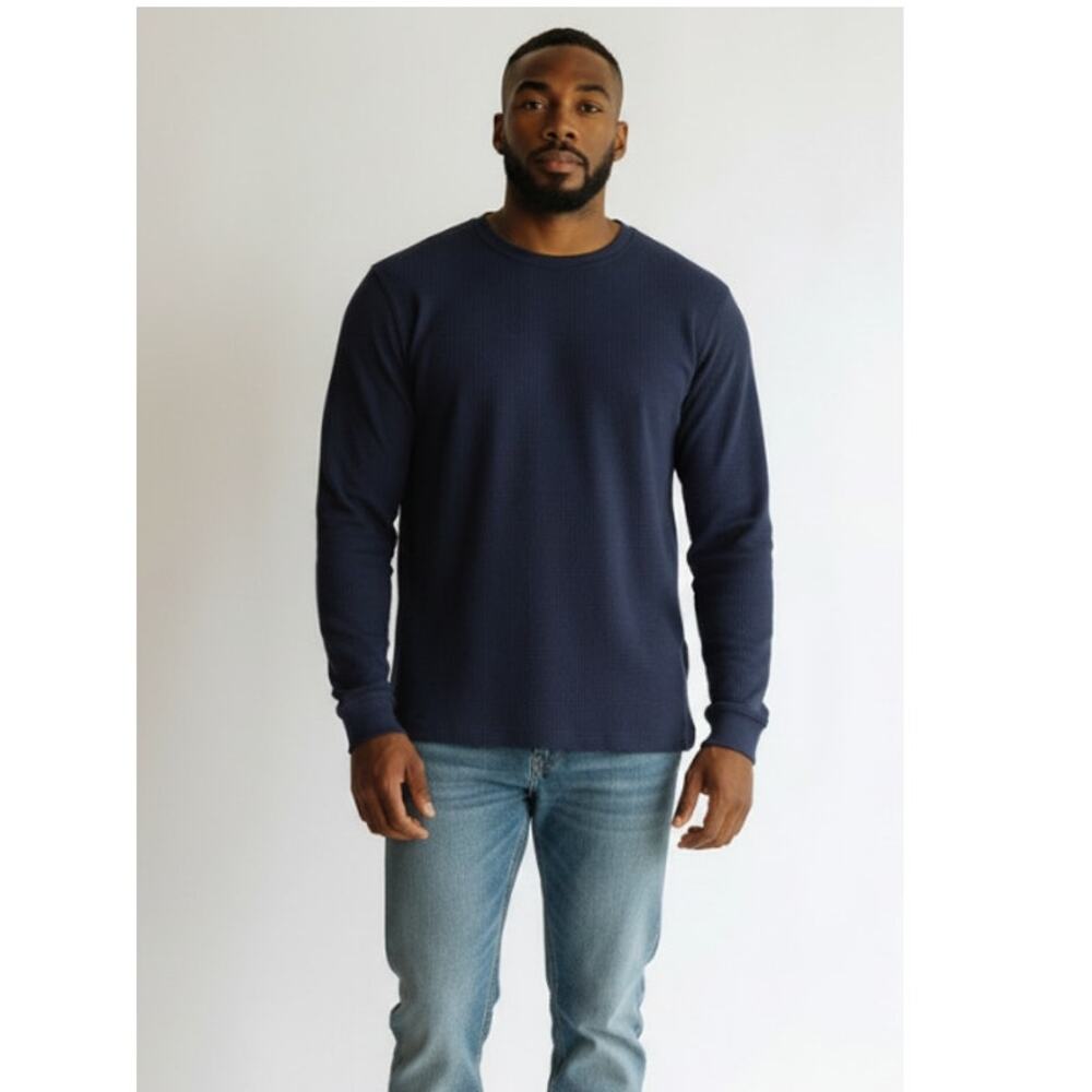 Junction West Thermal Shirt Cotton Navy Blue Solid Long Sleeve Men's XXLarge